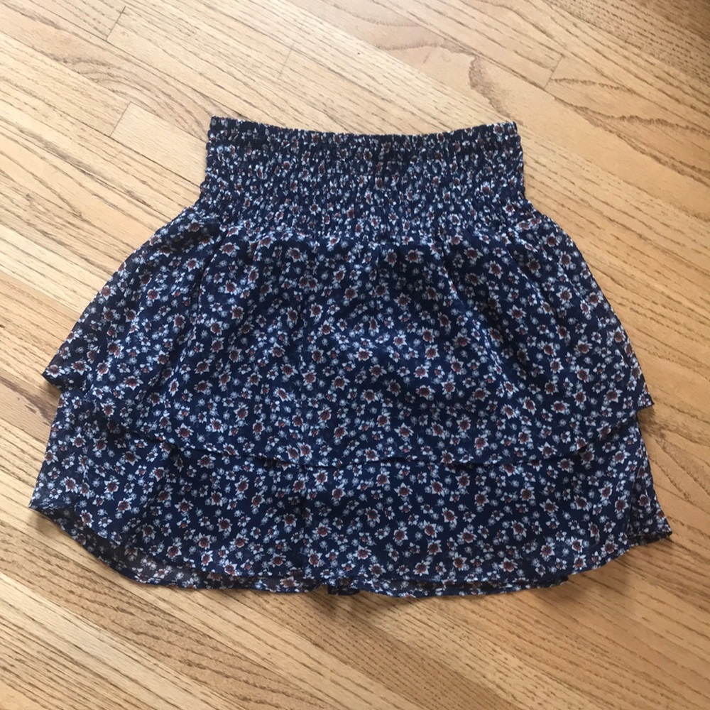 🐝 Vintage Navy Floral Layered Flounce Skirt XS